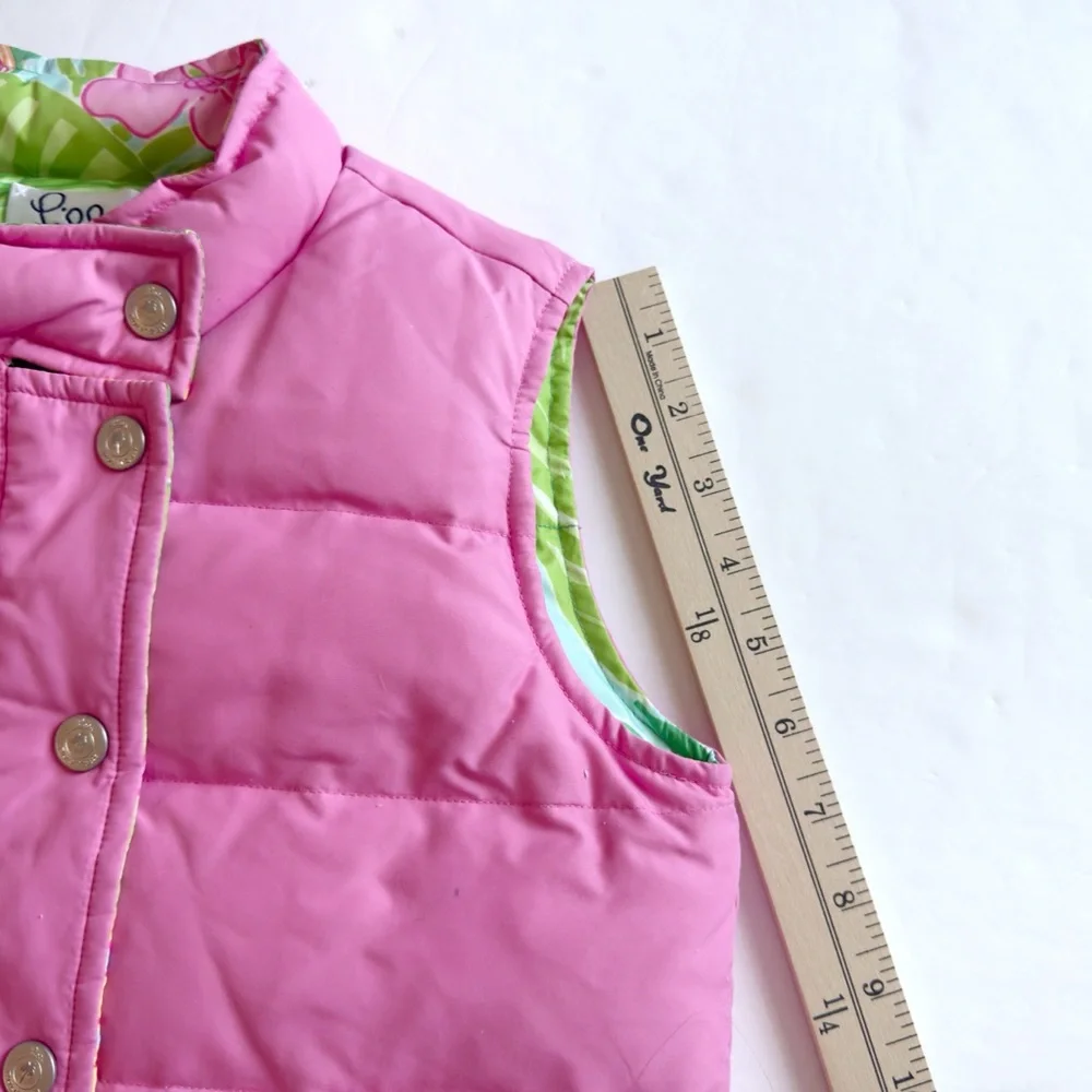 Lilly Pulitzer Floral Reversible Down Puffer Vest Girls 6X Pink Tropical Preppy